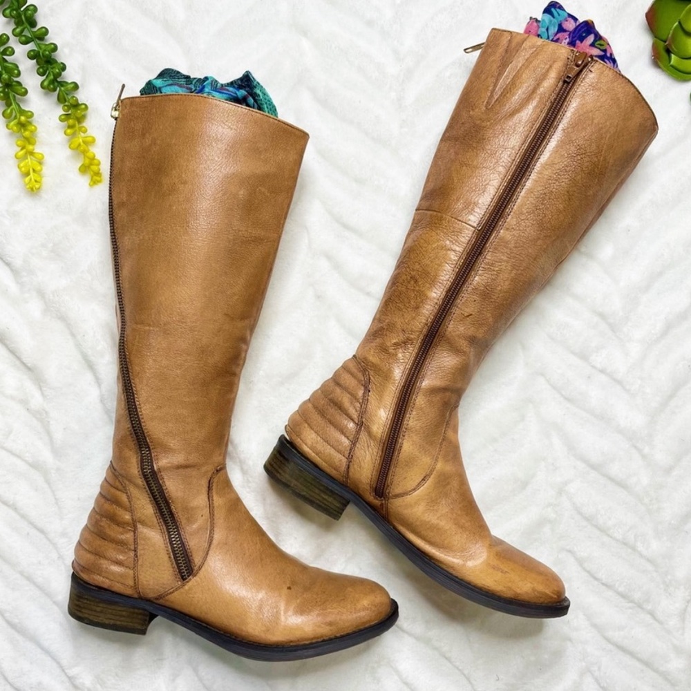 Steve Madden Abbyy Leather Riding Boots in Cognac Size 8